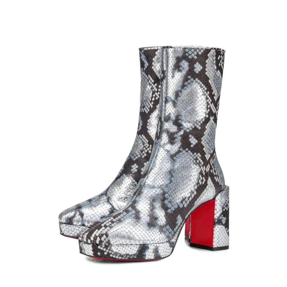 Christian Louboutin 38.5 US 8.5 Alleo 90 Red Sole Snake Embossed Booties